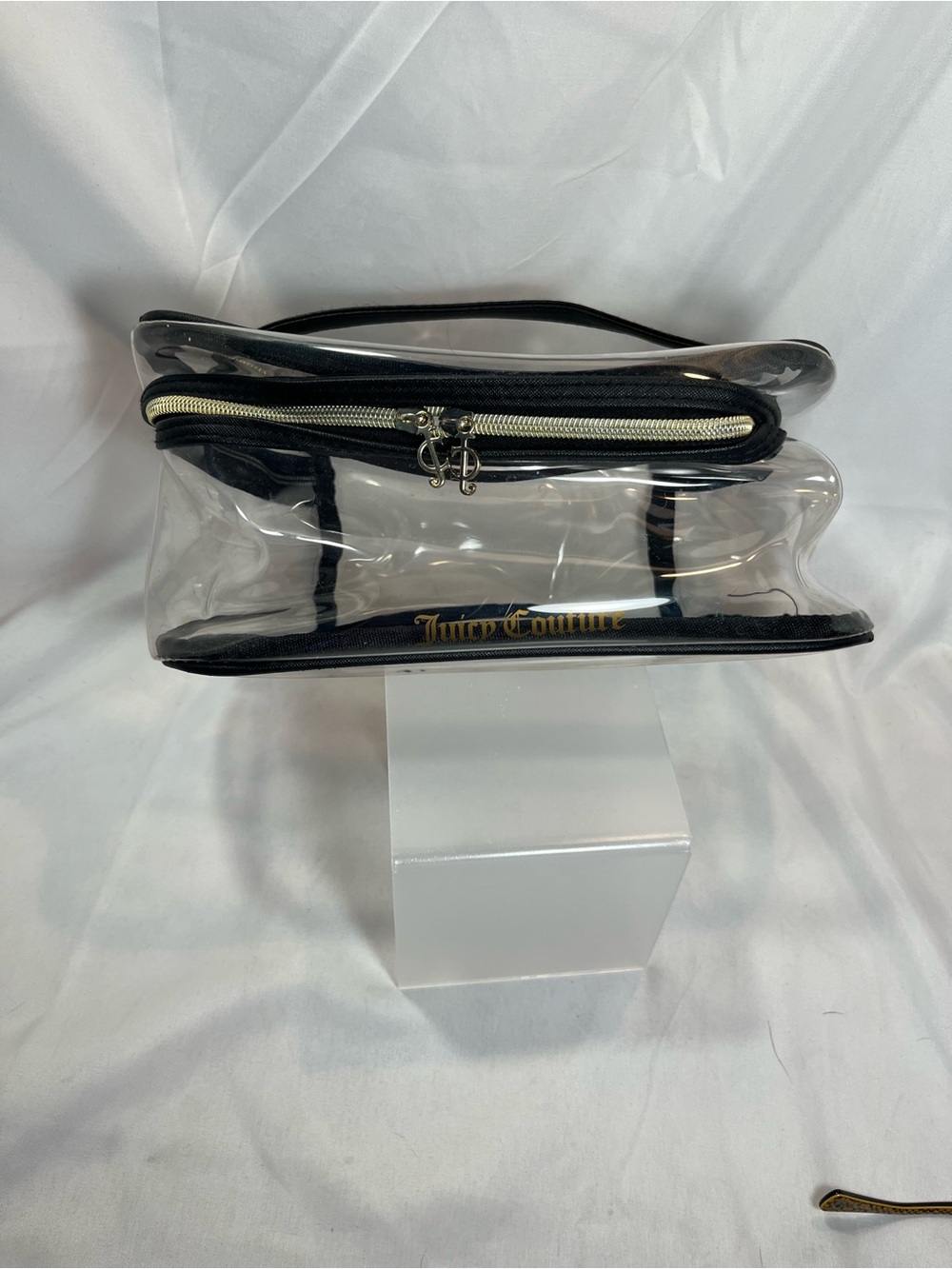 Juicy Couture Clear Cosmetic Pouch with Black Trim and Gold Logo